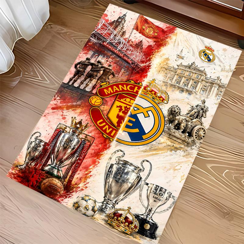 1pc Football Club Logo Print Area Rug - Soft,Washable Non-Slip Indoor Mat for Office Chairs,Living Room,Home Office Decorative Rug