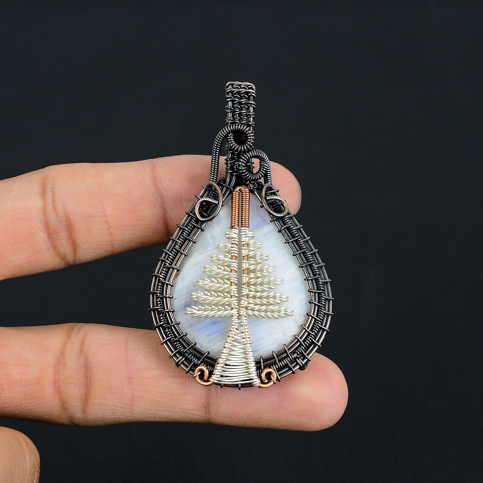 

Подвеска из радужного лунного камня, ювелирное изделие из драгоценного камня, подвеска, обернутая медной проволокой 999 пробы, красивая подвеска ручной работы 2.55 Inches