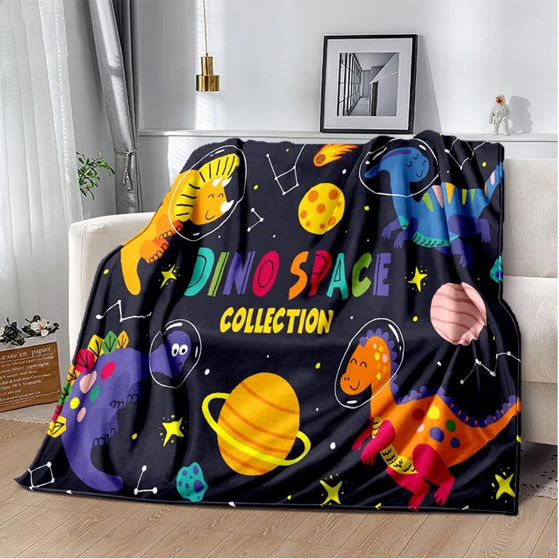 Desenho animado dinossauro espaço fofo dinossauro crianças cobertor de pelúcia macio, cobertor de flanela cobertor para sala de estar quarto cama sofá crianças