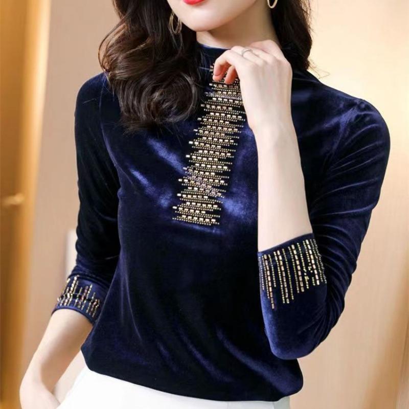 New Autumn and Winter Half Turtleneck Temperament Long-sleeved T-shirt
