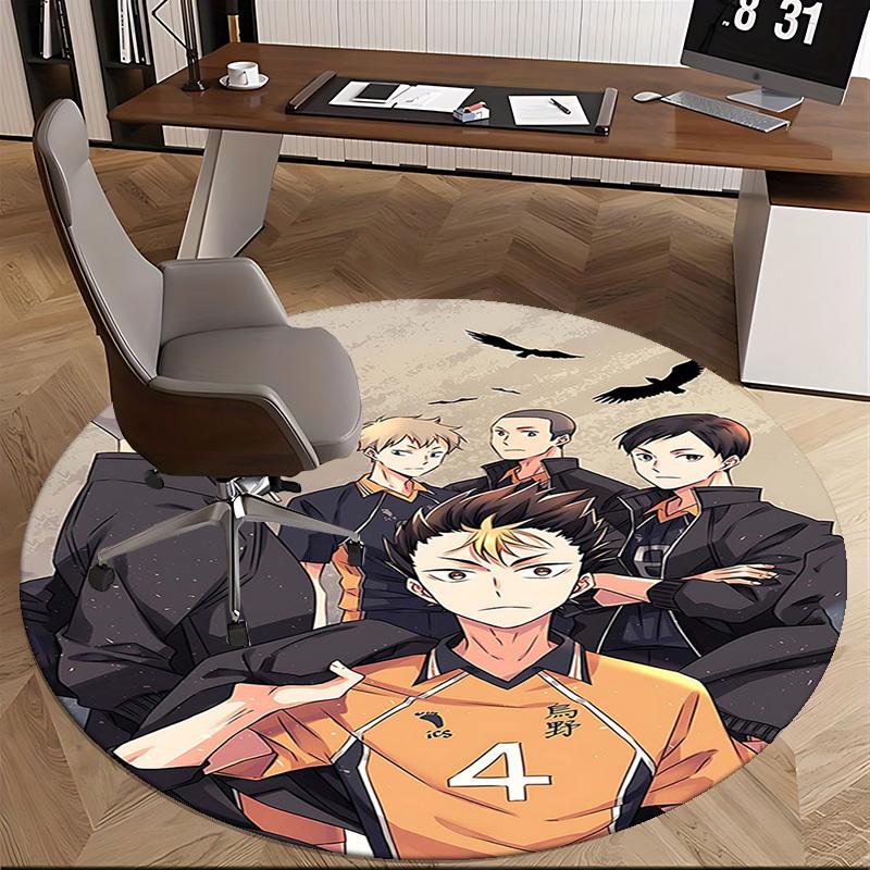 1 Stück Haikyuu Karasuno High Volleyball Team Runder Teppich - Anime Design, Bürostuhlmatte, Rutschfester Teppich, Geeignet für Heimdekoration, Wohnzimmer