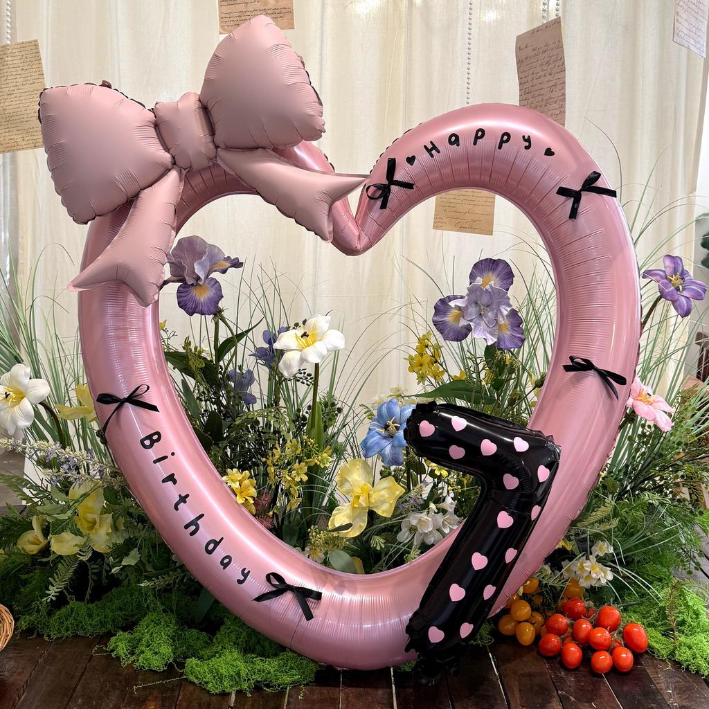 40 Inch Pink Heart Foil Balloon Black Digital Aluminum Birthday Party Decor Baby Shower Girls Gift for Wedding Baby Shower Prop