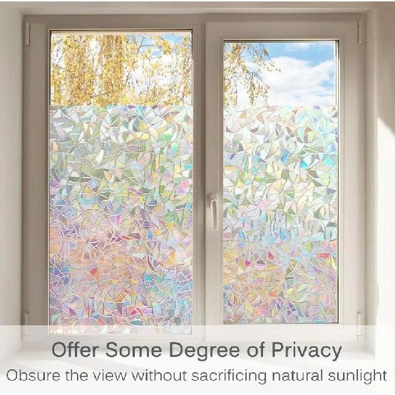 3D Rainbow Window Privacy Film with Installation Tools, Static Cling, Heat Control, Anti UV, 17.5x78.7 Inches