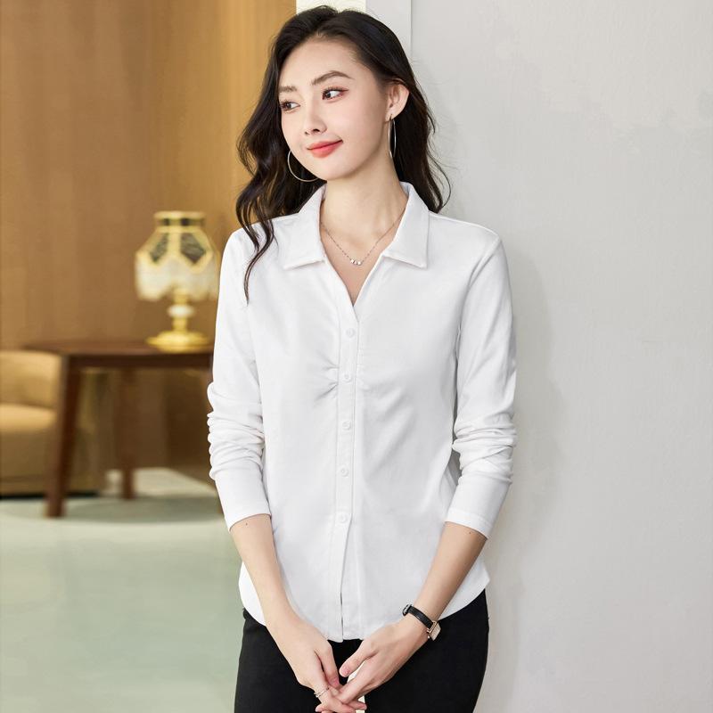 Autumn Women's Solid Colour Cardigan Button Lapel Long Sleeve Polo Shirt