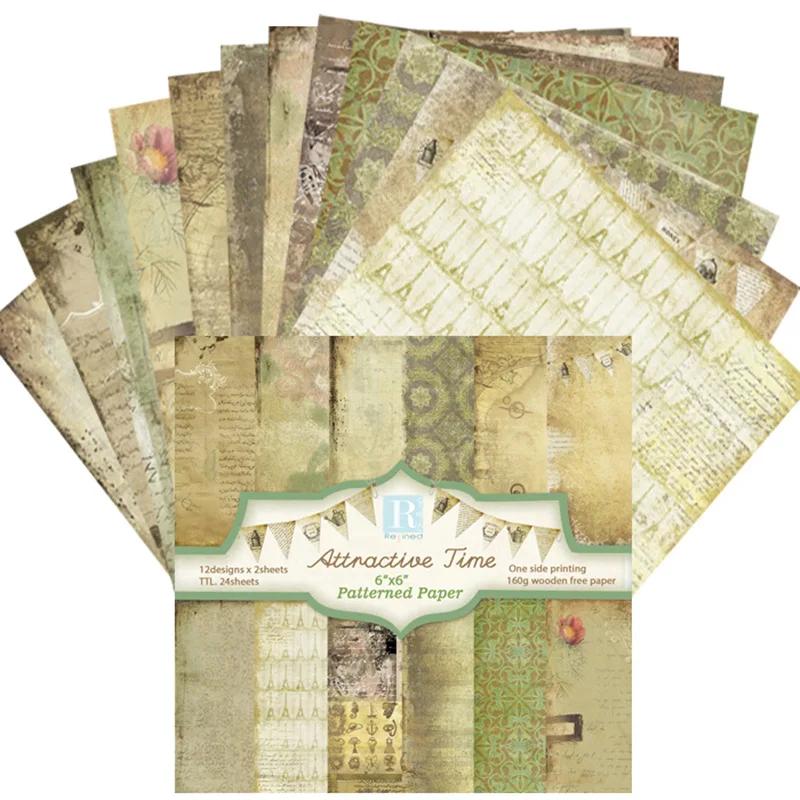 Junk Journal Vintage Handbook Collage Material Paper 6-inch 24 Sheets  Pad Multiple Styles