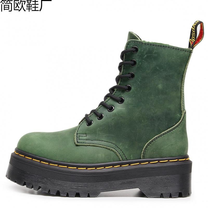 Top layer platform locomotive boots women, side zipper Crazy Horse brown short boots leather loose