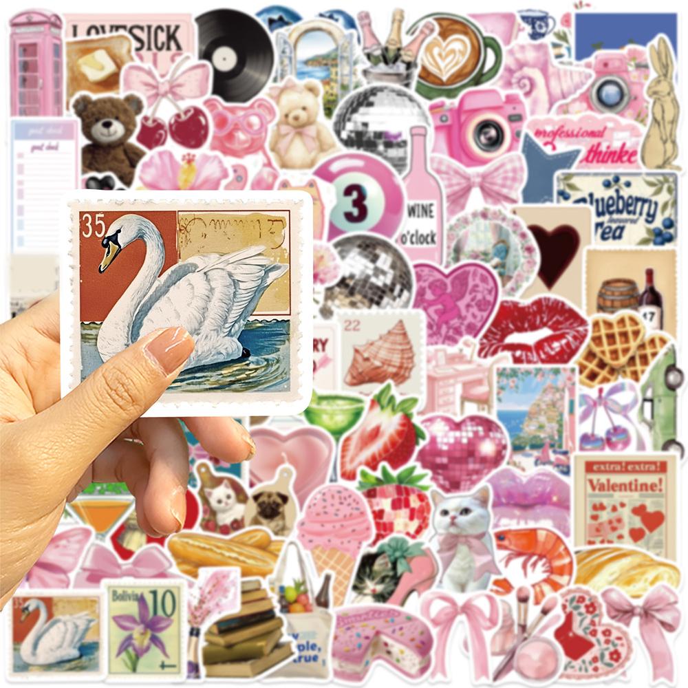 10/30/50/100pcs Cute Pink Y2K Girl Cartoon Stickers Aesthetic Waterproof DIY Phone Scrapbook Diary Retro Decoration Sticker Toys