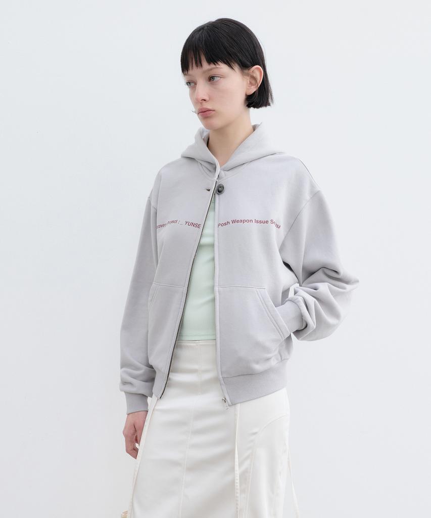 Yunse Posy Lettering Zip-Up Hoodie (Gray)