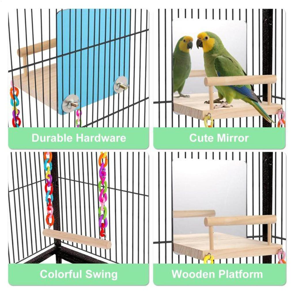 Bird Perch Swing Wooden Parrot Training Stand With Climbing Ladder And Mirror Pet Cage Accessories Bird Perching Toy