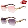 Protective Glasses 2pcs Rimless Polygon Women Sunglasses Leopard Decoration Wooden Leg Sun Glasses Gradient Design Eyewear UV400