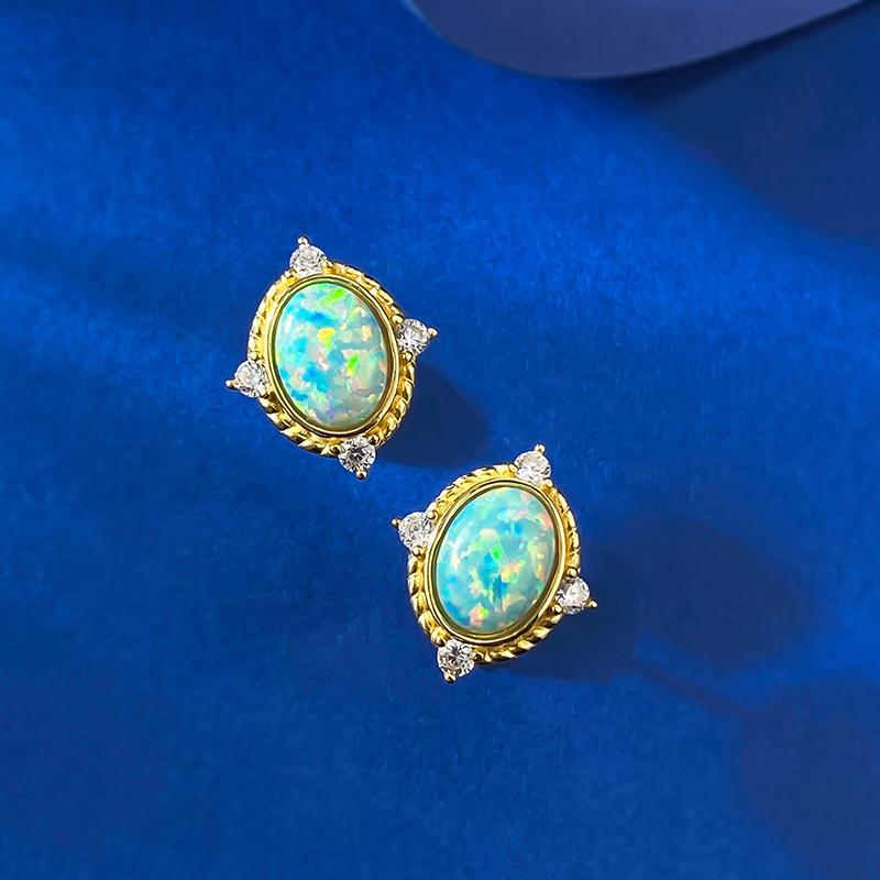 Gilded Court Style Opal Dream Blue Light Luxury Temperament Stud Earrings