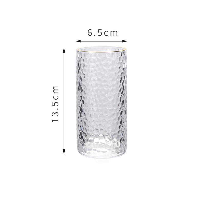 

2pcs Set 11oz 320ml Japanese Style Gold Edged Hammer Patterned Glass Water Cup Transparent Household Fruit Juice Tea Drinkware 2pcs