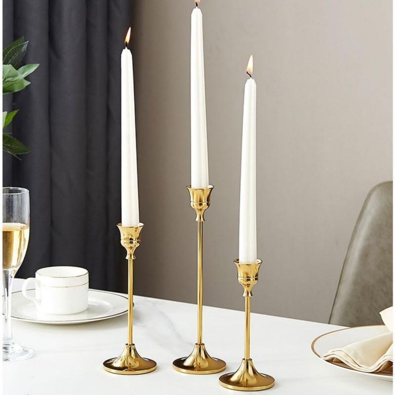 Sæt af 3 Guld Koniske Lysestager Moderne Metal Lysestager til Bordborddekoration Bryllup & Boligindretning