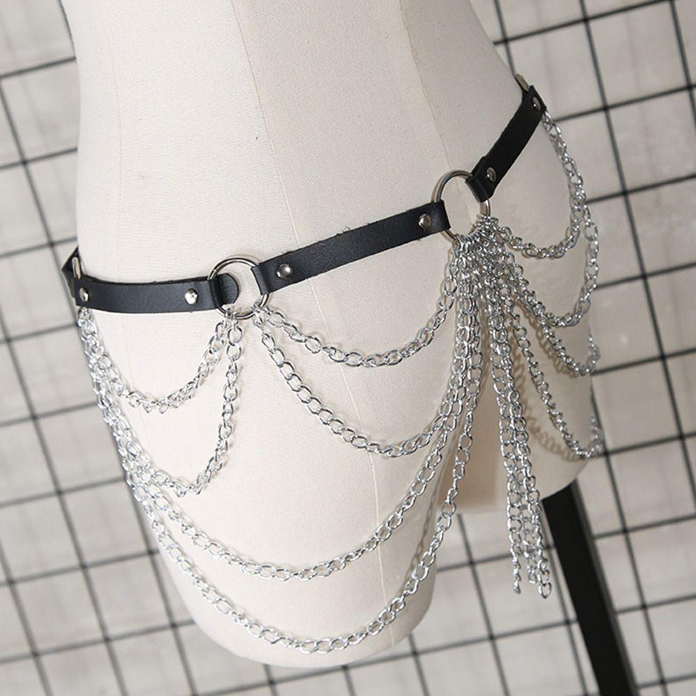 Multilayered Trendy Waist Band Slimming Cummerbands Tassel Pendant Waistband Metal Chain Belt