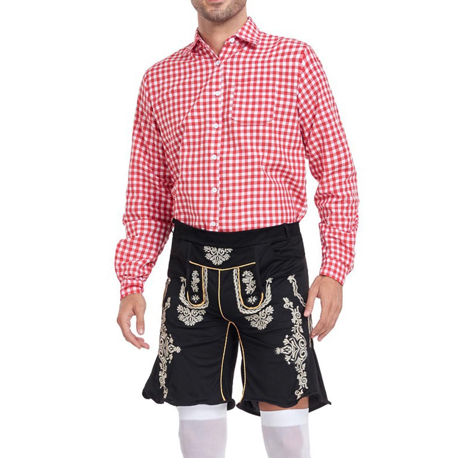 

Костюм для пивного фестиваля, баварский мужской сценический наряд, комплект из клетчатой рубашки и шорт с цветочным принтом M розовый