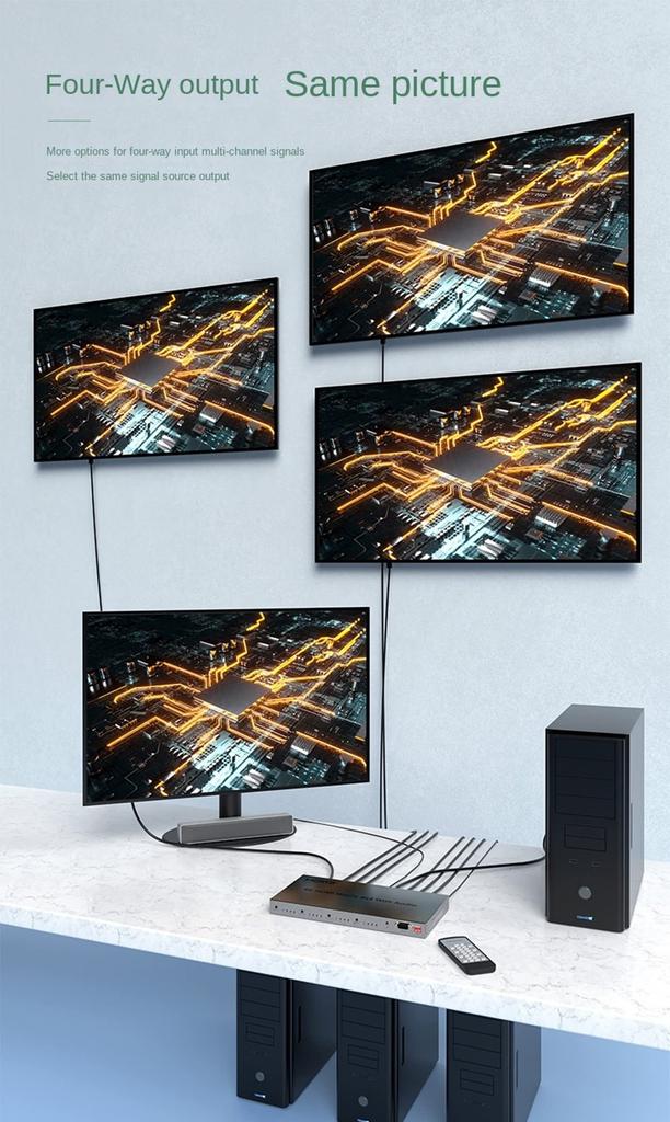 4K HDMI Matrix 4X4 with Audio Extractor HDMI Matrix Switch 4x4 HDMI Matrix Switcher Splitter Selector Box Support HDR 18Gbps EDID RS232 4K@60Hz 2.0