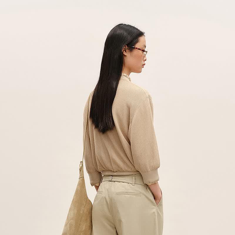 LESS Spring 2026 Cotton Blend Cropped Knit Sweater