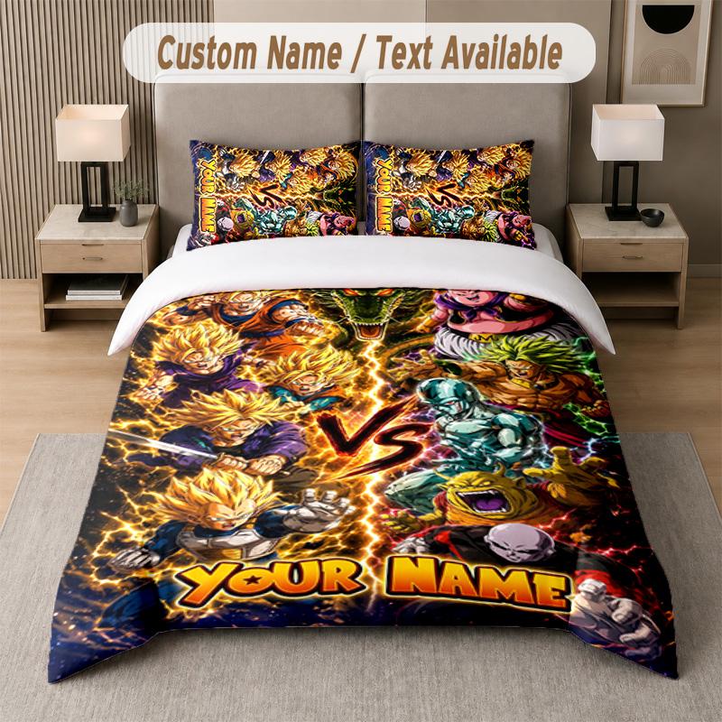 Dragon Ball 3Pcs Bedding Set, Personalized Custom Name Text, 1 Duvet Cover & 2 Pillowcases For Bedroom