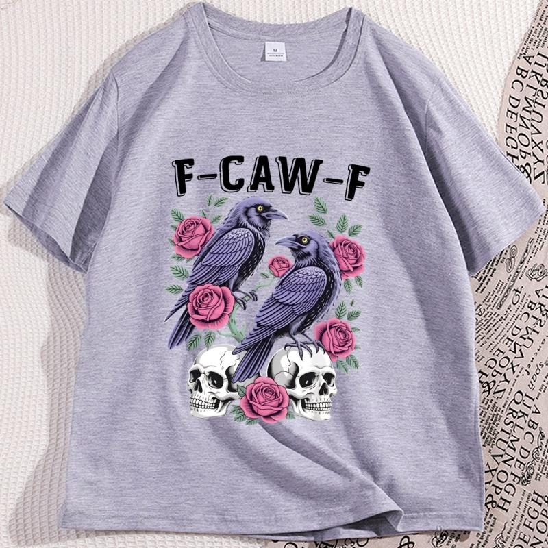 Gothic Black Crow FCW Graphic Tee Unisex Cotton Tshirt Loose Fit Casual Streetwear Top Soft Fabric Mens Womens TShirt Clothes
