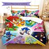 Hedgehog Sonic Pattern Bedding Quilt Set Quilt Cover Pillowcase Home Decoration Birthday Gift (1 * Duvet Cover + 2 * Pillowcase, Without Core)