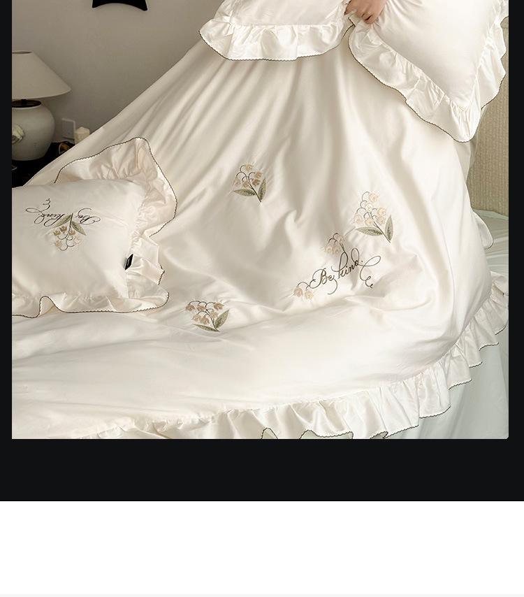 Princess Style French Embroidery Long Staple Cotton Four-Piece Bedding Set with Duvet Cover and Fitted Sheet