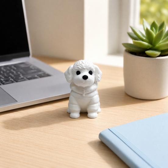 3D-gedruckte sitzende Hundefigur, Mini-Hundestatue in Weiß für Schreibtischdekoration, Modernes Tierform-Ornament für Zuhause, Büro, Bücherregal