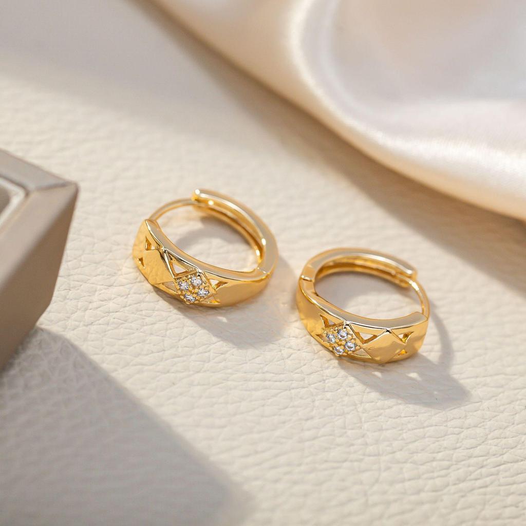 Korean Style Ultra-Shiny Zircon Double-Sided Rhombus Earrings for Women