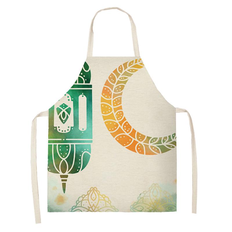 Cooking Baking Apron Eid Mubarak Mosque Printed Bib Muslim Ramadan Karim Kitchen Apron Women Star Crescent Moon Decoration