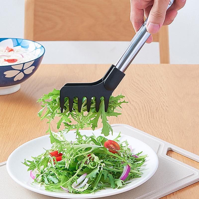 Noodle Clip Long Handle Kitchen Stainless Steel Food Clip, Salad Clip Barbecue Clip Lo Mein Spaghetti Clip