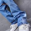 Herren Jeans Mittelhoher gerader Schnitt Weites Bein Blaue Jeanshose mit Taschen Einfarbig High Street Style Lässige lange Hose