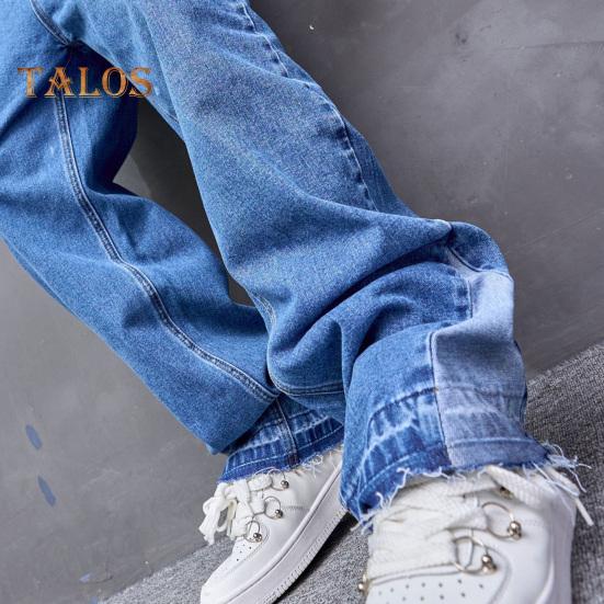 Herren Jeans Mittelhoher gerader Schnitt Weites Bein Blaue Jeanshose mit Taschen Einfarbig High Street Style Lässige lange Hose