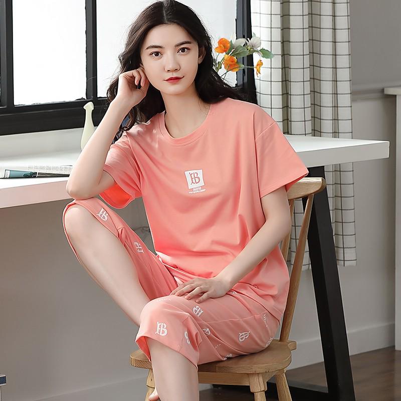 Women's Summer Korean Cartoon Pajama Set - Short-Sleeved Top with Seven-Point Pants