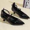 Fashion Spring New Thin Heel Shoes Women's Fashion Pointed Head Shallow Mouth Metal Buckle A Line with Non-slip Low Heel Shoes