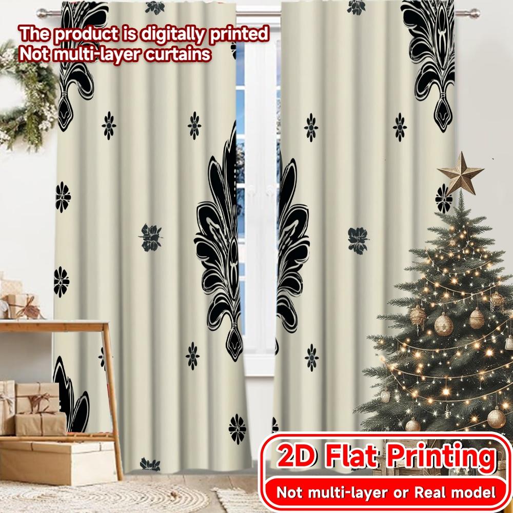 

2D FLAT PRINTING 2pcs Curtains (Without Rod) Elegant Black Floral Design Modern Fashionable Curtainments during the Women is Day 100*130 HOOK 1pcs