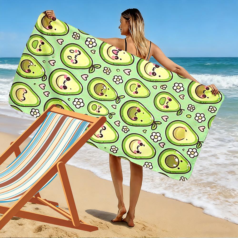 Cute Avocado Cartoon Pattern Towel Beach towel quick-drying for travel outdoor sports jogging beach and swimming