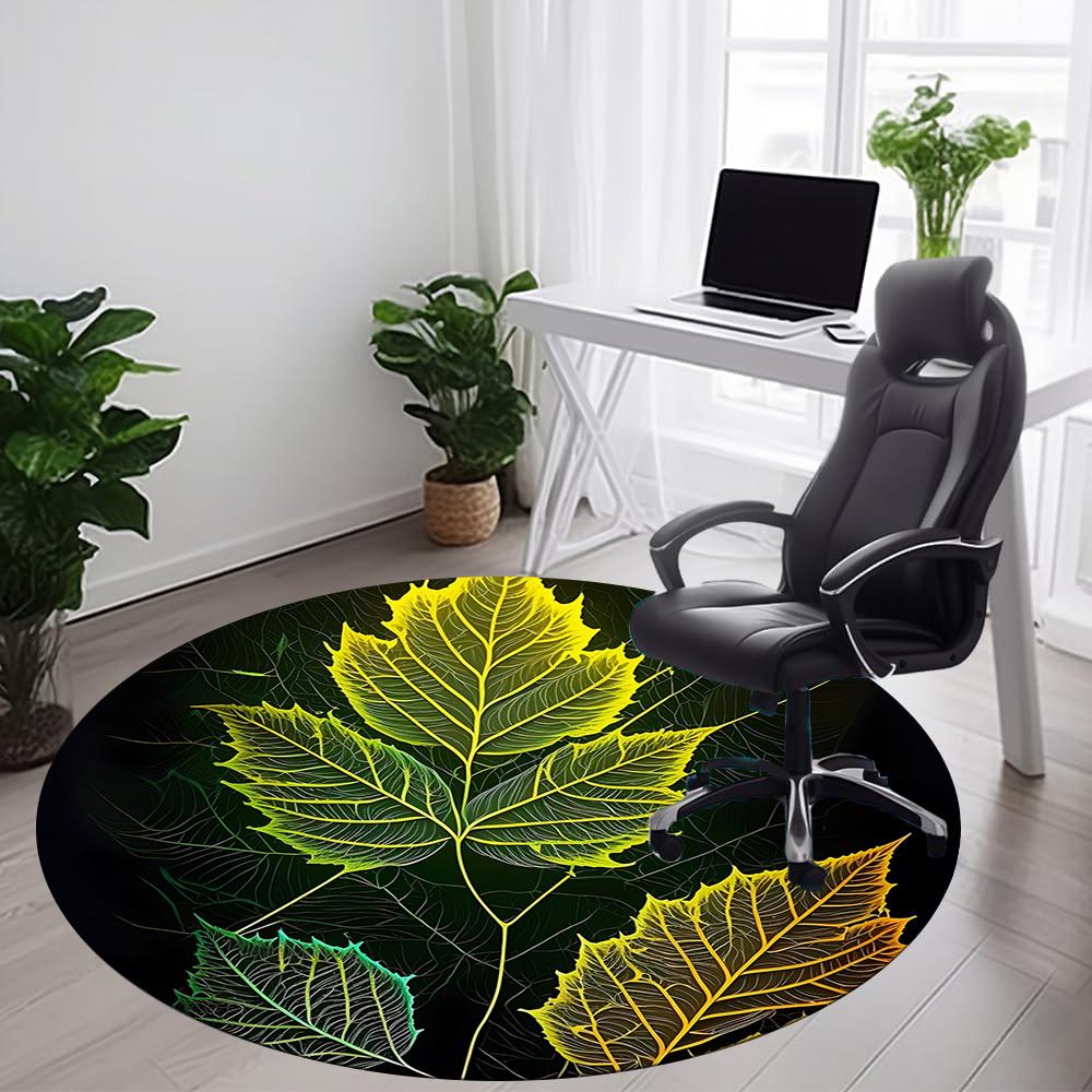 1pc Leaf Nature Office Round Area Rug, Indoor Mat Suitable ForOffice, Under Office Chairs Bedroom Living Room Home Decor, Room Deco  D030