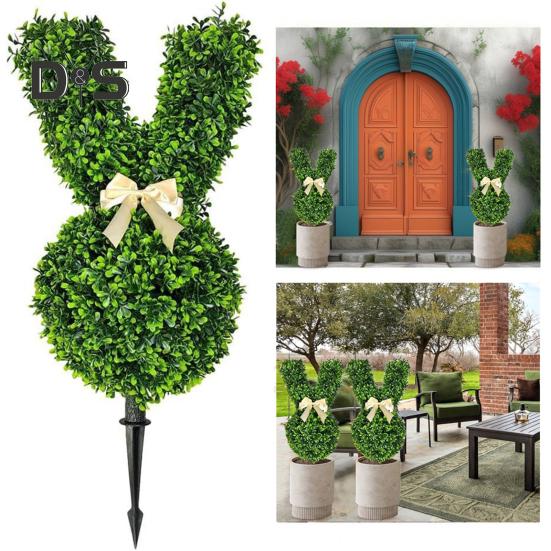 Sztuczna roślina topiary z zajączkiem 55cm Zielona Topiaria Drzewko Zajączka Wielkanocnego Sztuczne Krzewy Rośliny z Kotwicą do Ziemi do Domu Ogrodu Trawnika Dekoracja Wielkanocna