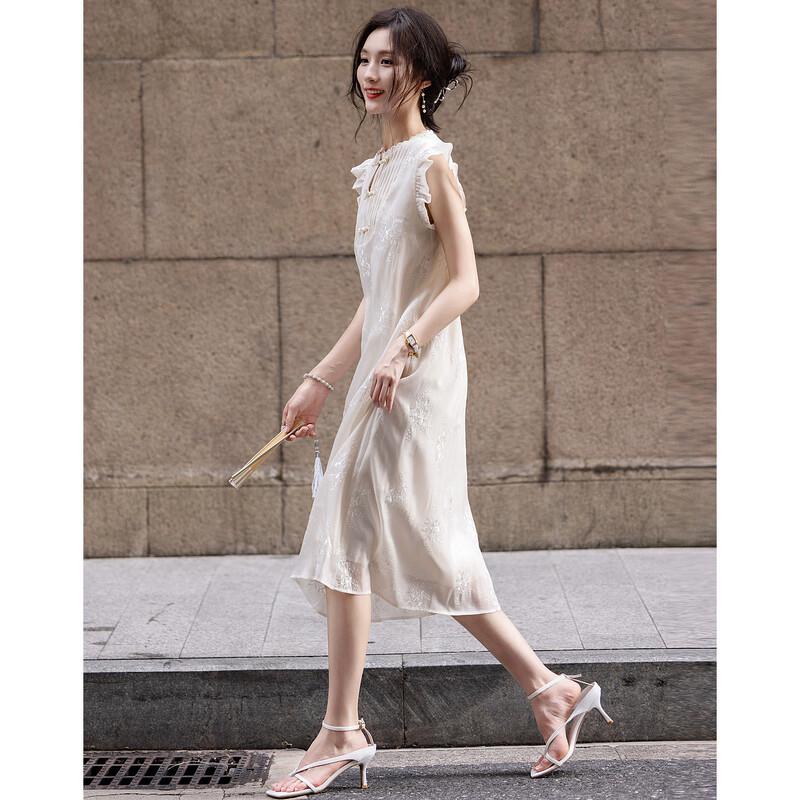 Demana New Chinese Style Embroidered Lace Flutter Sleeve Midi Dress