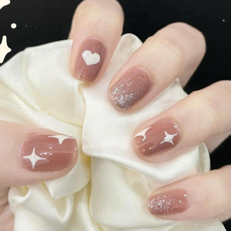 Nude Pink Glitter Point Nail Tips [24tips] LK13102