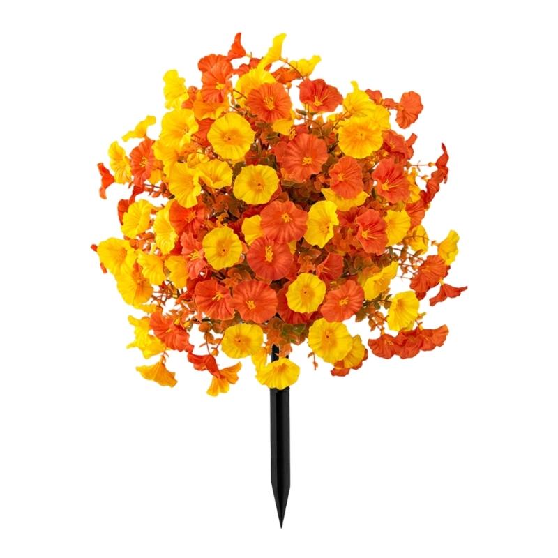 Artificial Plant Outdoor Artificial Morning Glory Flower Ground Stake Weather Resistant Plastic Flower For Garden Patio