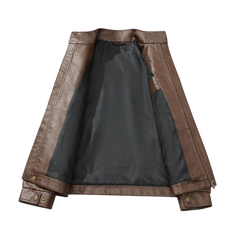Leather jacket men's tooling multi-pocket trendy slim-fitting handsome youth spring and autumn thin motorcycle jacket