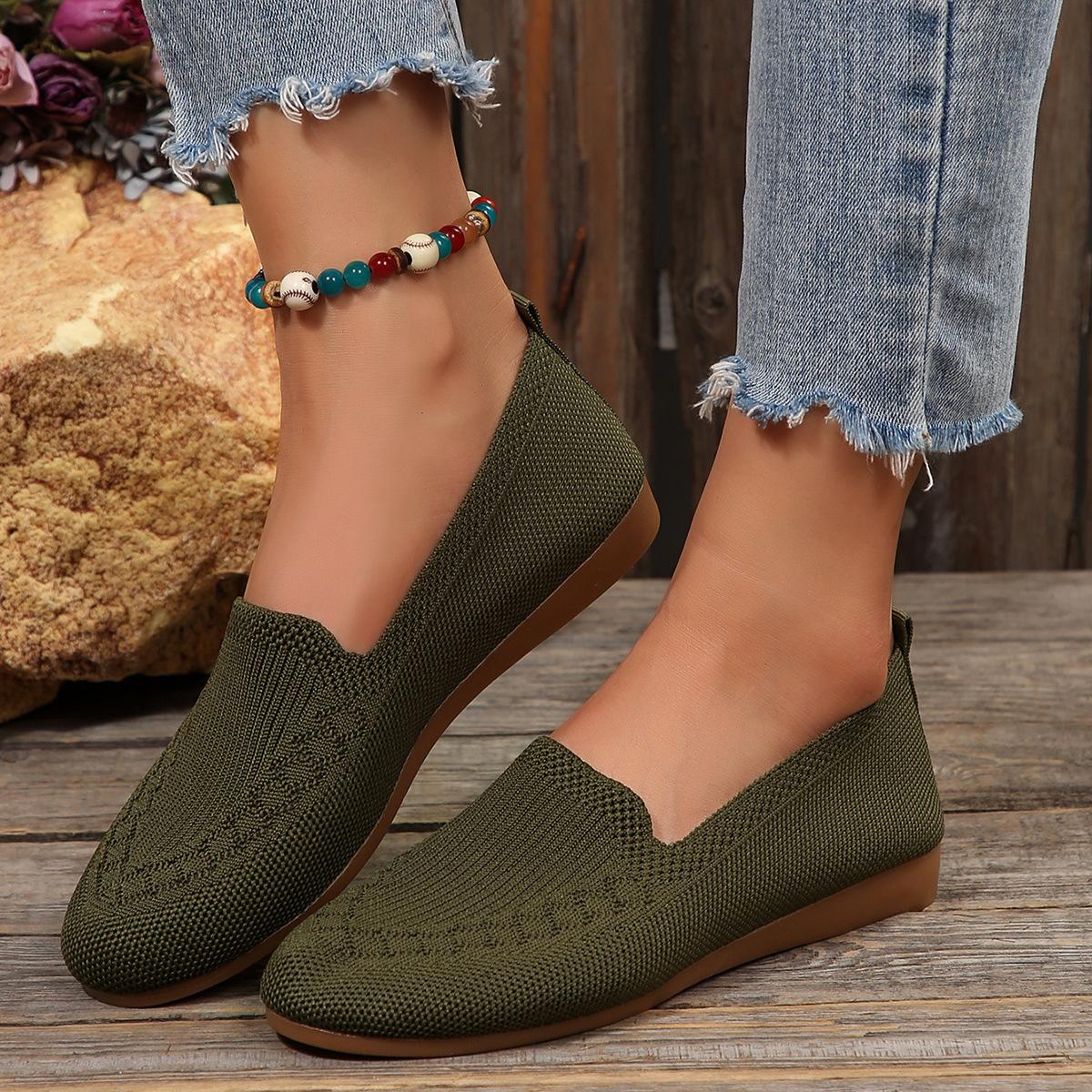 

New Low-heeled Flat Single Shoes Flying Weave Shallow Mouth Lazy Casual Shoes 36 зелений