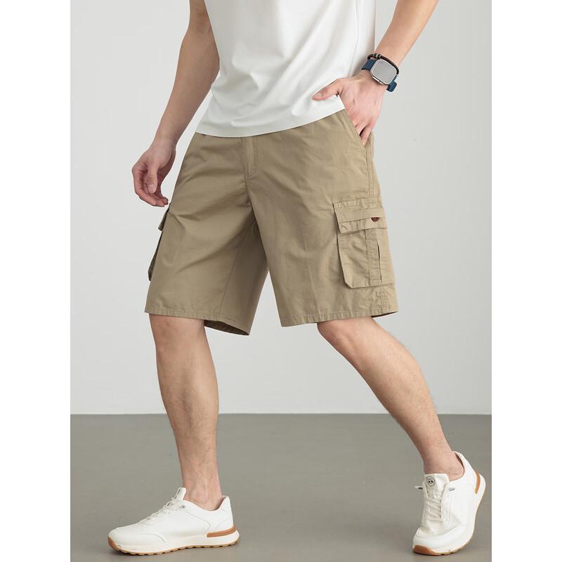 Hengyuanxiang Men's Pure Cotton Loose Cargo Shorts