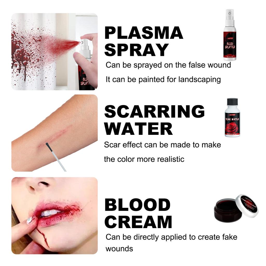 Halloween Makeup Kit Halloween Horror Makeup Set Horror Makeup Wax Blood Gel Scar Water Fake Blood