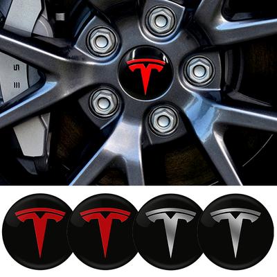 4 pièces 56mm Cache-moyeu de roue de voiture Badge Emblème Autocollant de roue Pour Tesla Model Y 3 S X Roadster