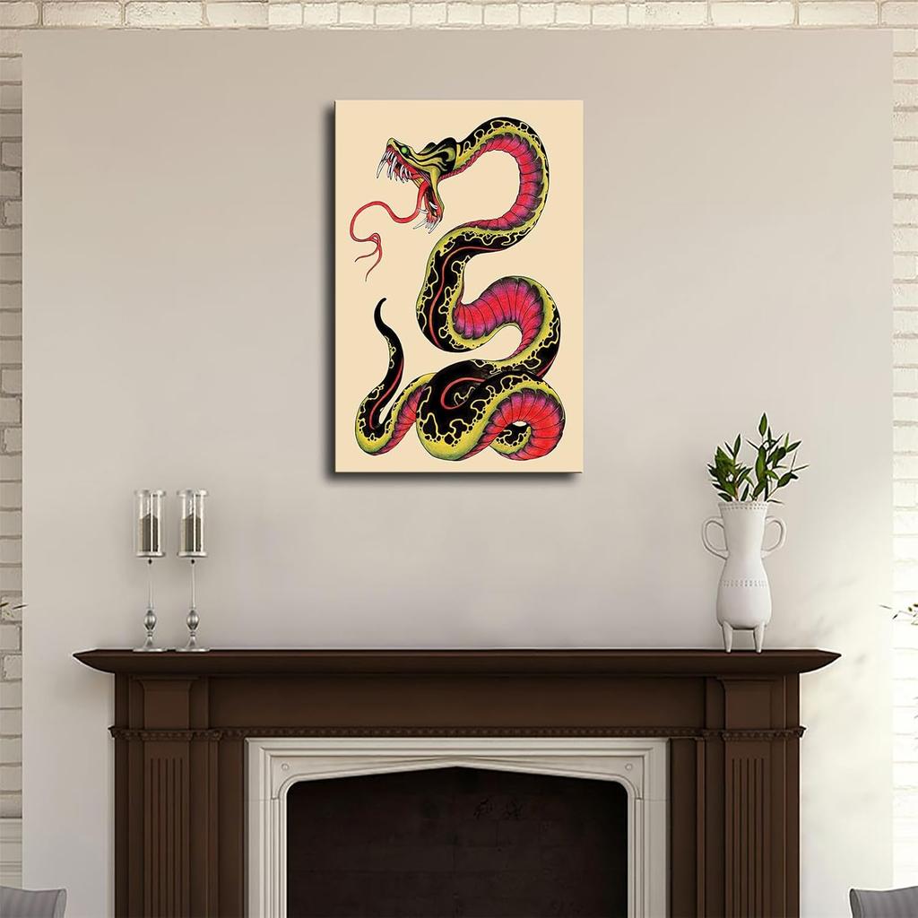 BybiO Japoński Sklep Tatuażu Sztuka Ścienna Vintage Plakat Tatuaż Węża Obraz na Płótnie Plakaty i Druki Sztuka Ścienna Zdjęcia do Dekoracji Salonu Sypialni
