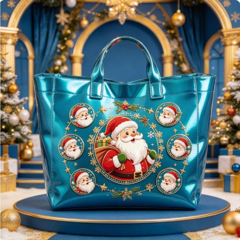 Christmas Printed PVC Waterproof Tote Bag Amazon European and American Women Commuter Shopping Handbag
