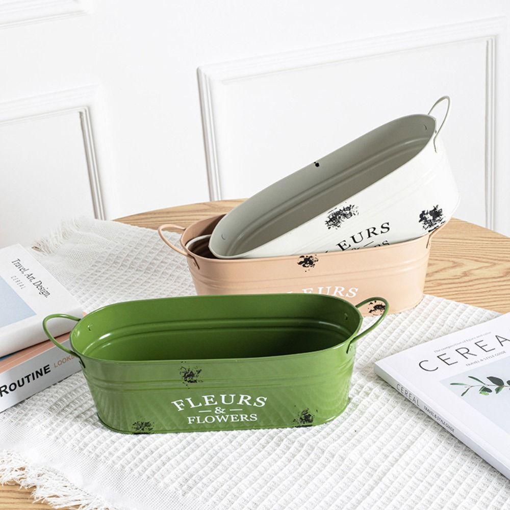 Ellipse Flower Container with Handle Flower Pot Vintage Rustic Flowerpot