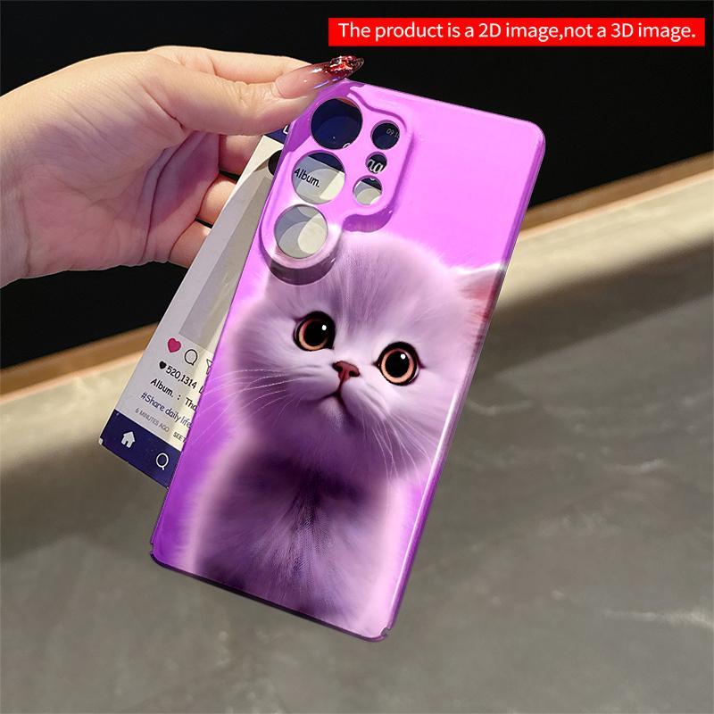 2DFlat Samsung Phone Case Purple Background White Kitten Phone Case Applicable To Galaxy S23 S24 S25ULTRA S26 A12 A14 A15 A16 A54 A55