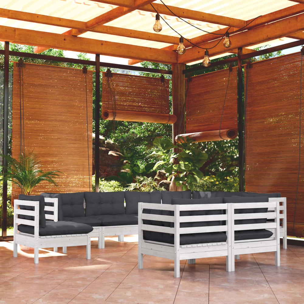 Salon de jardin 9 pcs avec coussins  bois de pin massif